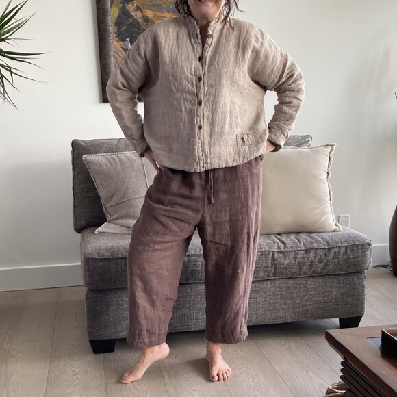 100% Linen Padded (quilted) Top, OS, light khaki color - Picture 10 of 15